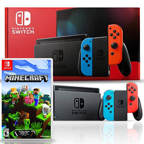 Nintendo Switch with Neon Blue and Red Joy-Con Bundle with Minecraft
