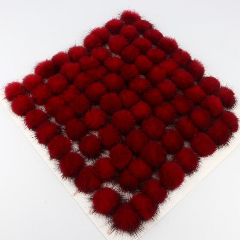 3 cm Pompon-Kugeln geeignet für Schlüsselanhänger Trim DIY Schmuck Handwerk Zubehör (Farbe: Weinrot, Größe: 30 mm, 80 Stück 1 Karte)