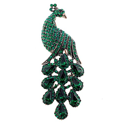Vintage Style Emerald Green Peacock Pin Brooch