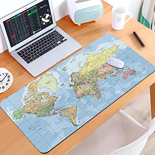 SHIVNAMI Alfombrilla Raton Grande Gaming Mouse Pad,Pastel Azul Detalle Político Muy Detallado Mapa Mundial Globo Etiquetado Atlas ,Lavable, Antideslizante Diseñada para Gamers, Trabajo de Oficina