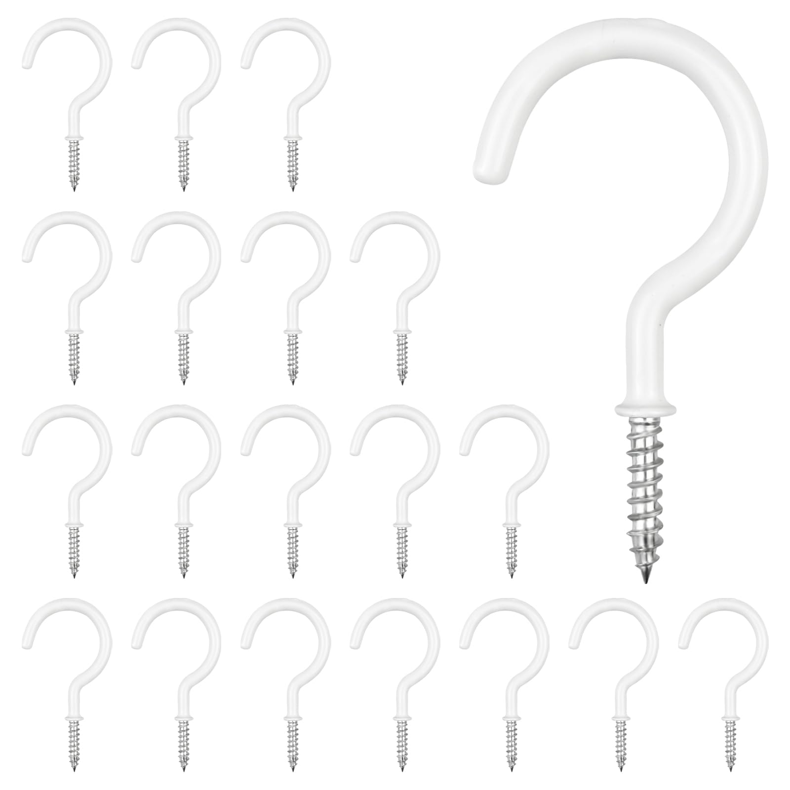 TAOBWN 20 Pack Carbon Steel Screw-In Hooks with White Vinyl Coating for Hanging Plants, Lights, Kitchen Utensils, Indoor and Outdoor Use