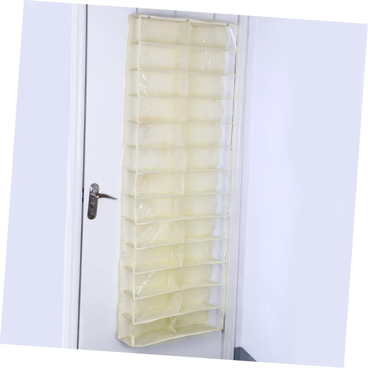 Cabilock Over the Door Shoe Organizer Beige Large Capacity Non Woven Hanging Storage Rack for Closet Space Saving Shoe Shelf with Hook for Slippers Belts Scarves and Items