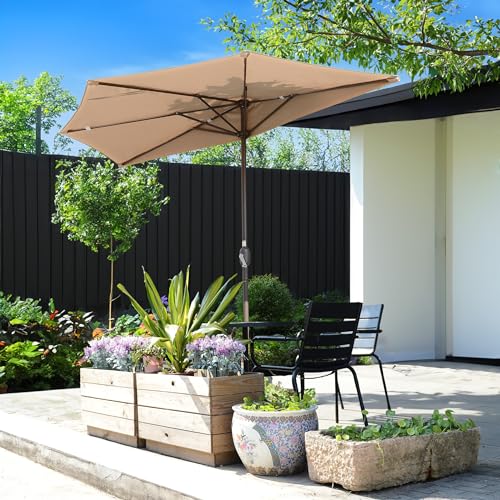 Image of Half Umbrella Outdoor Patio Shade - 9 ft Patio Umbrella with Easy Crank - Small Canopy for Balcony, Table, or Deck by Pure Garden (Beige)