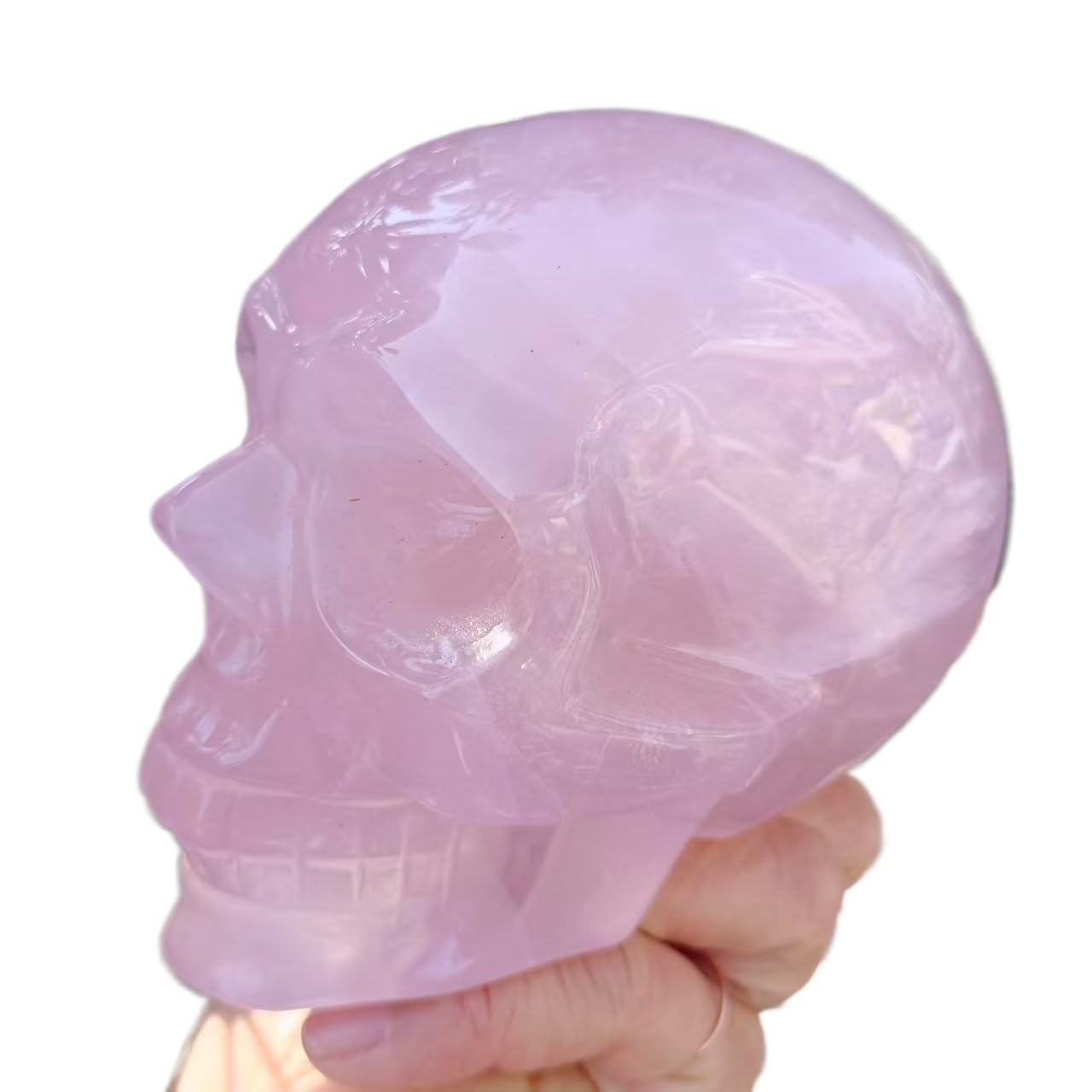 AARTERZZA 1pc 900-1.1kg Rose Crystal Skull Carved Gemstone Decoration