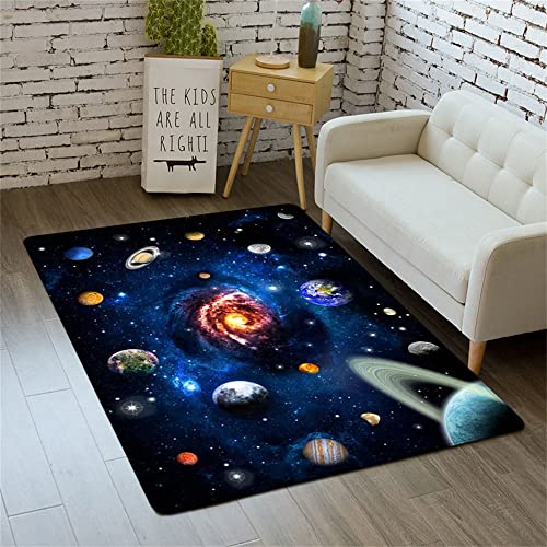 Galaxy Planet Tapis Salon Chambre 3D Bleu Noir Univers Mystérieux Trou Noir Nébuleuse Vortex Tapis Anti-dérapant Enfants Garçons Adolescent Jeux Tapis De Sol Paillasson (Galaxie 3,40 x 60 cm) Cover