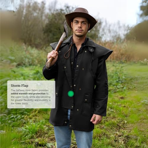 RESISTANCE Oilskin Cotton Western Short Duster Jacket | Waterproof Breathable Long Sleeves 3/4 Length Duster Coat2