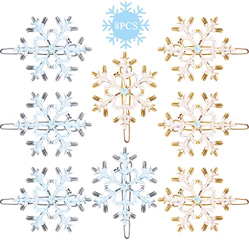 8 Pieces Snowflake Hair Clips Glitter Snowflake Bobby Pins Christmas Snowflake Hair Barrettes for Women Girls Hair Accessories