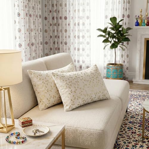 Image of RD TREND Velvet Rectangular 12x18 Inches Cushion Covers Set of 2 | Throw Pillow Covers for Sofa, Bed & Living Room | Perfect for Home Decor Cream