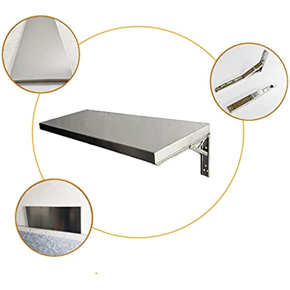 Tavolo Pieghevole a Parete portaoggetti in Acciaio Inox con Staffa Metallica, Adatto per Cucina, Sala da Pranzo, banco da Lavoro Home Bar, Facile da installare e Pulire (80) × 40cm.