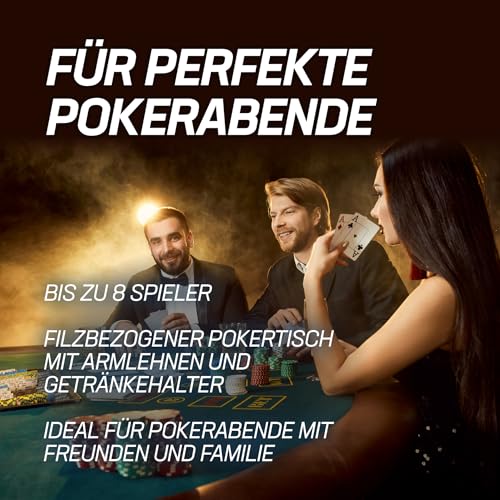 MUWO klappbarer Pokertisch für 8 Spieler – Achteckiger Spieltisch mit Filzbezug, Getränkehaltern und gepolsterter Armlehne – Robustes Stahlgestell, platzsparend lagerbar (Blau) – Bild 4