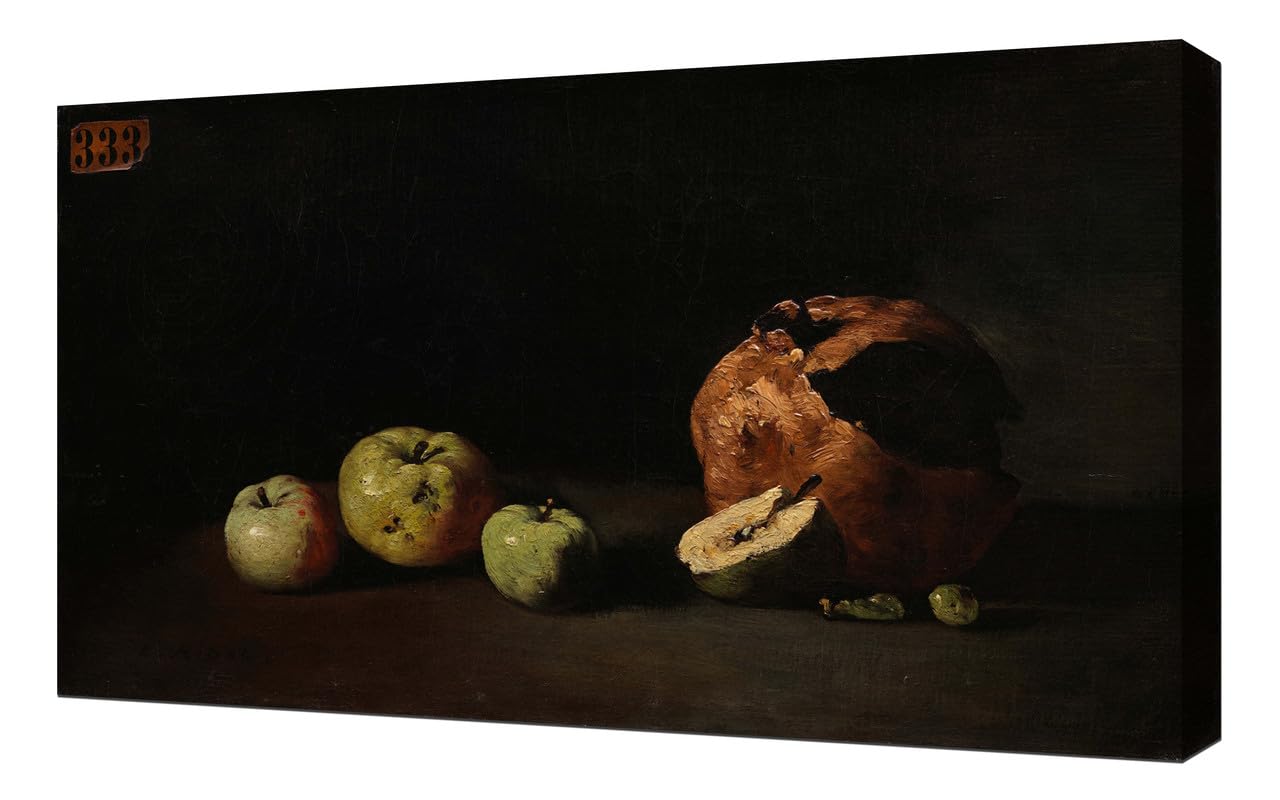 Theodule Augustin Ribot Stillleben mit Äpfeln und Granatapfel - Leinwandbild auf Holzrahmen - Perfektes Bild für Wanddekoration