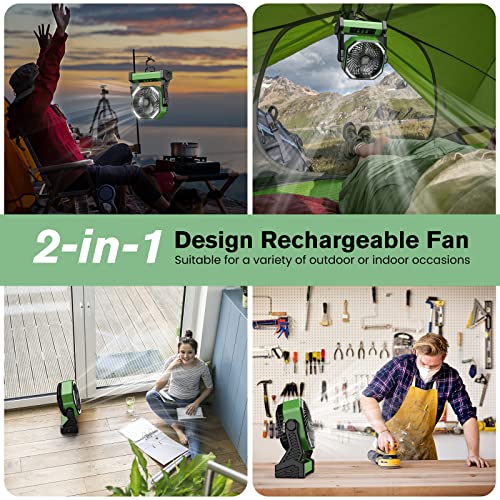 Zmirne Portable Fan For Travel, 20000Mah Rechargeable Battery Powered Fan, Run Up To 58H, High-Velocity Camping Fan With Led Light, Hanging Hook, Personal Usb Desk Fan For Tent, Shop,Garage(Green) #TOP5