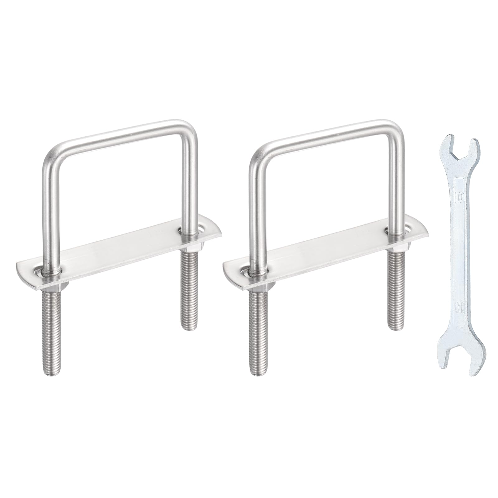 sourcing map 2 Sets M8 Square U-Bolts, 2.4"(60mm) Inner Width 2.4"(60mm) Length 304 Stainless Steel U Clamp Bolts with Nuts, Plates and Wrench for Trailer Ski Boat Fishing Boat