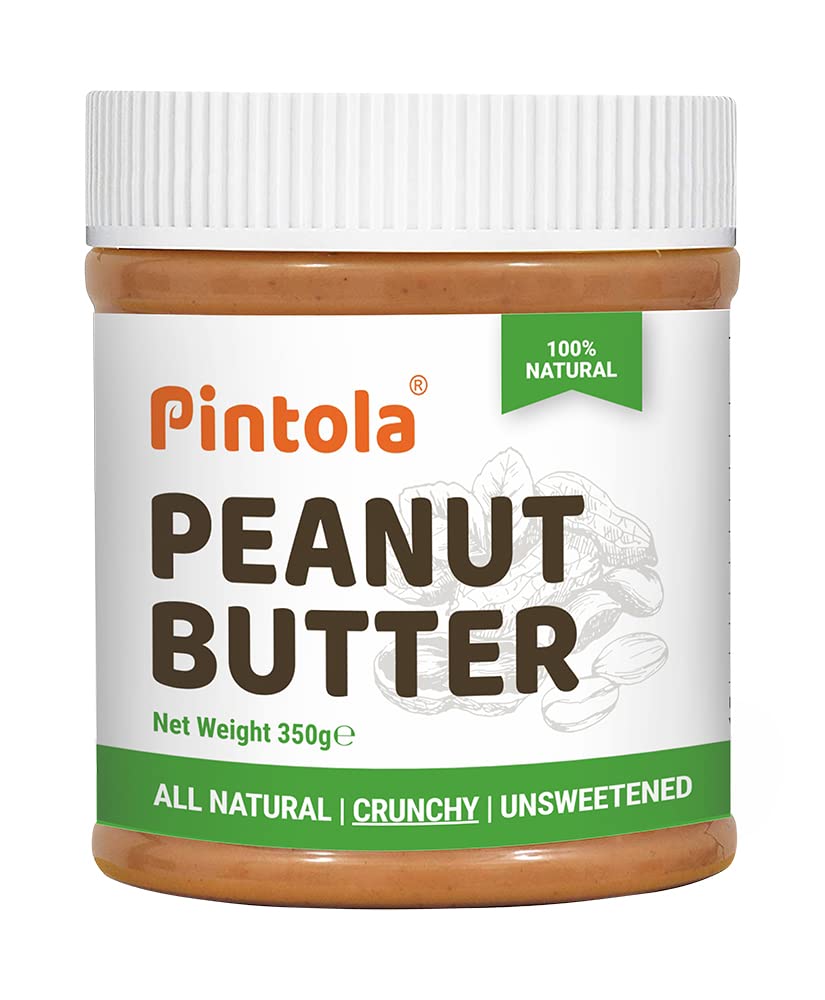 PintolaAll Natural Peanut Butter Crunchy 350g | Unsweetened | 30g Protein | No Palm Oil, Natural, No Added Sugar, Vegan and Single Origin Peanuts | sugar free peanut butter | 100% Pure | Nut Butter