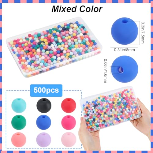 SOFPLATE 1 Box 500Pcs 8mm Matte Beads Round Acrylic Beads Opaque Frosted Colorful Ball Bubblegum Rubberized Imitated Silicone Smooth Loose Spacer Bead for Jewelry Making Bracelet Necklace DIY Crafts - Image 2