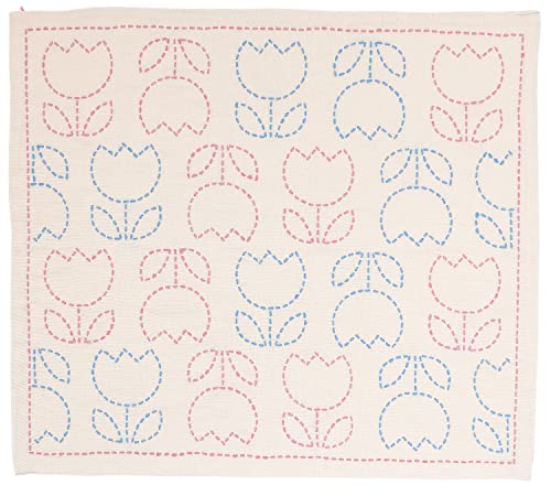 原ウール 刺し子のふきん 刺し子 キット 北欧 モダン 布巾 伝統柄 日本製 猫 綿100 12.チューリップ