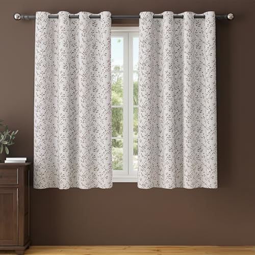 Image of Yellow Weaves 2 Pcs Jacquard Leaf Eyelet Window Curtain - Perfect for Home, Office, Bedroom, Living Room & Balcony - 5 Feet (Brown)