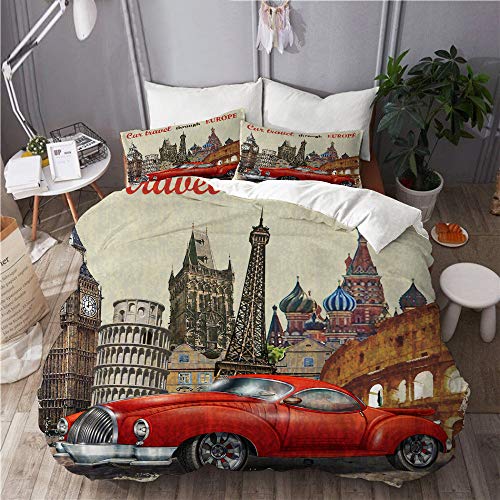 MUYIXUAN Juego de Ropa de Cama de 3 Piezas Microfibra, Cartel de Viaje Vintage (240x260cm) y 2 Funda de Almohada(50x80cm),Cierre De Cremallera