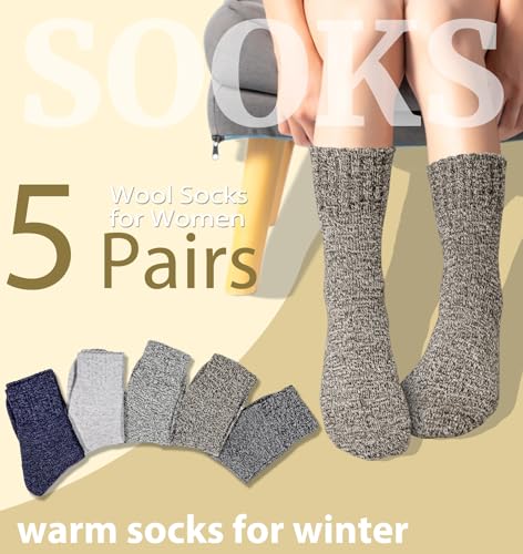 YSense 5 Pairs Womens Wool Socks Thick Knit Warm Cozy Comfy Winter Socks Gifts for Women3