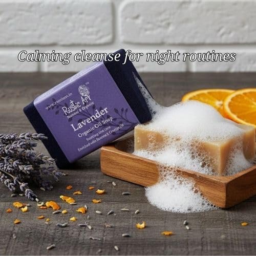 Image of Rustic Art Lavender Soap | Calming & Relaxing | Sal Butter & Orange | Handmade Organic | For Women & Men | (1, 100gm)