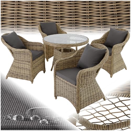 tectake® Ensemble de Salon de Jardin Exterieur 4 Places en Résine tressée & Aluminium, Table de Jardin, 4 Fauteuil en rotin, 8 Coussins imperméables...