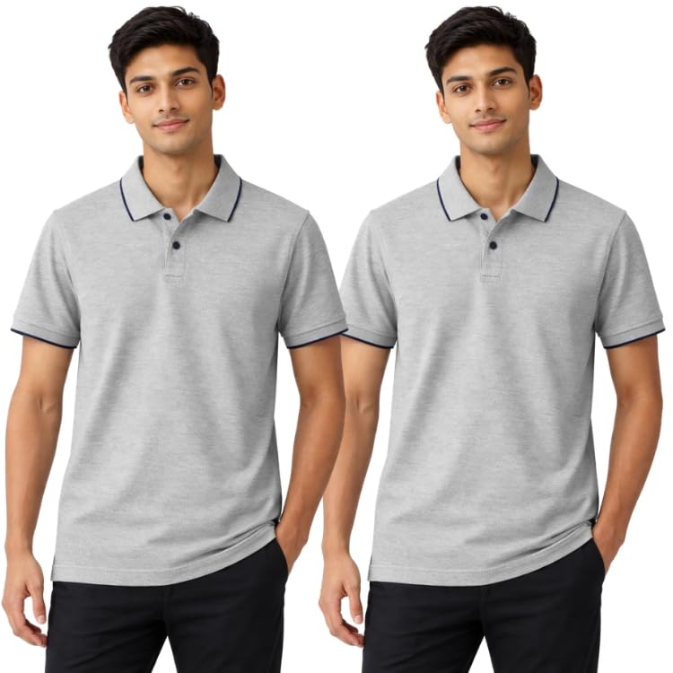 Image of Hangout Hub | Mens Cotton Polo T-Shirt | 270 GSM Premium | Solid Regular Fit | Collared Neck | Half Sleeve | Smart Casual Office Wear | Classic Polo Tee | Elephant Grey