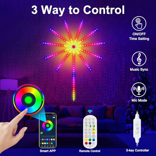 Image of Firework LED Lights, Smart RGB Dream Color LED Lights for Bedroom LED Strip Lights with Remote App Control, Color Changing Music Sound Sync Light for Bedroom,Christmas, Indoor Party