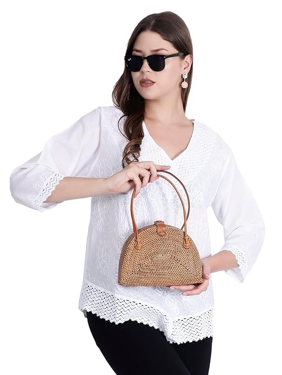 Image of Ukal Hand Embroidered Cotton Tunic, Full Sleeves, Chikan Relaxed Fit Kurti, Boho Short Ethnic Dress for Women