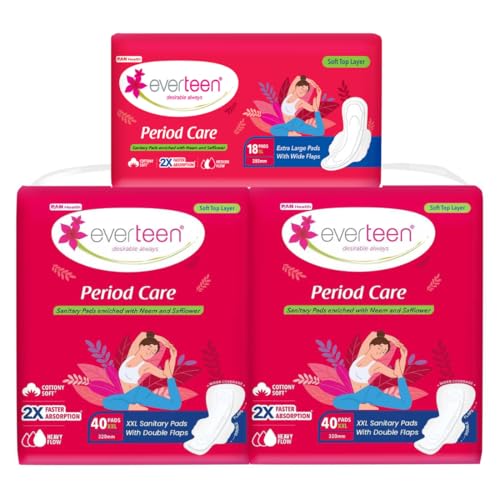 Image of everteen Sanitary Napkins for Women (98 Pads), Combo Offer Pack Buy 80 Pads Get 18 Pads, Cottony Soft Rash Free Sanitary Pads for Heavy Flow with Neem and Safflower