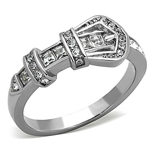 Stainless Steel Cz Belt Buckle Shaped Promise Engagement Party Ring Women's 5 THRU 10