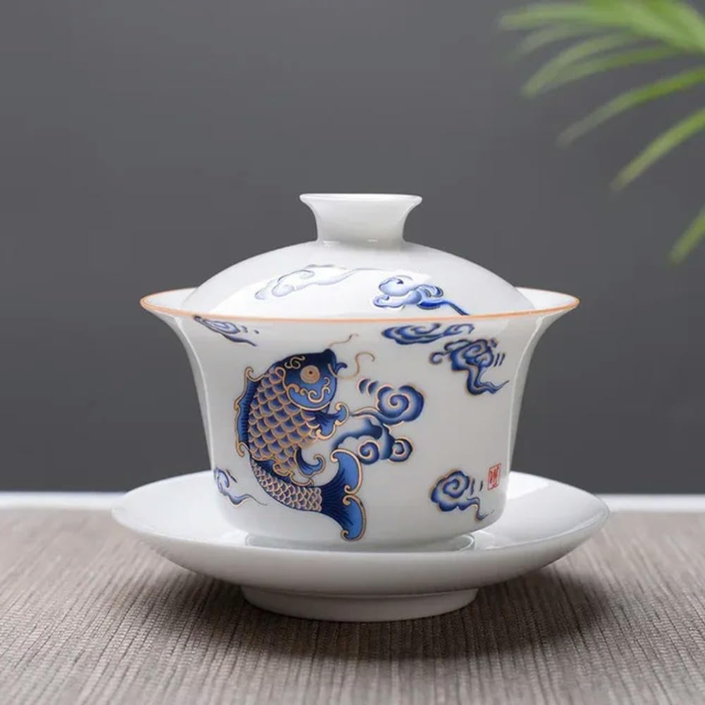 Porcelanowy zestaw do herbaty Gaiwan Kung Fu, Zestaw do herbaty Gaiwan z białej porcelany 150 ml(3)