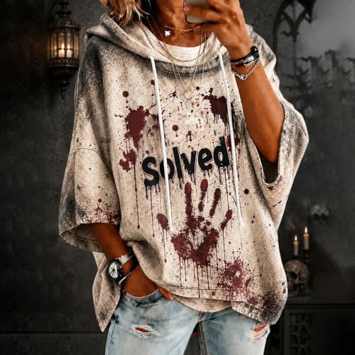 Halloween Hoodie for Women Hooded 3/4 Sleeve Graphic Oversized Sweatshirts - image 3