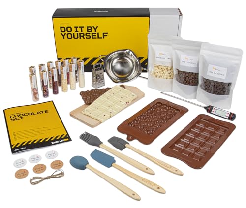 DIBYS DIY-Set Schokolade zum Selber-Machen | Schokoladen-Kit mit natürlichen Zutaten & 12 Toppings | Geschenk-Idee für Kinder & Erwachsene | Ideal zum Geburtstag & zu Ostern | Anfänger-Set