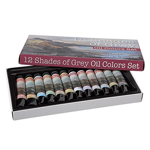 12 Shades Of Grey Artist Oil Colors Highly Pigmented Triple Milled Rich Subtle Greys From The Tube - Set Of 12-12 Ml Tube - Assorted Colors #TOP24