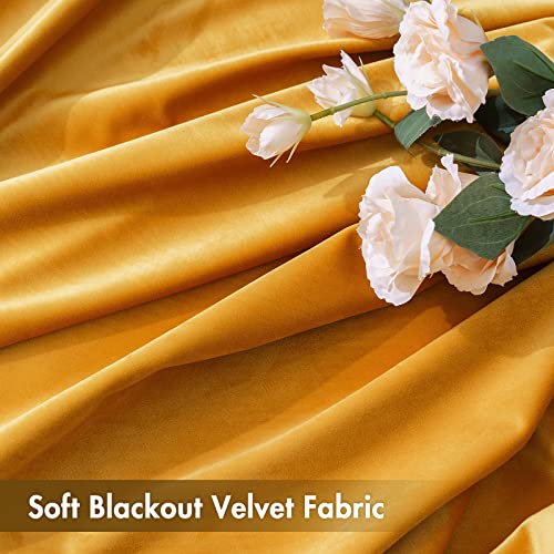 Image of MIULEE Mustard Yellow Blackout Velvet Curtains Drapes 63 Inch Long 52 inchx63 inch