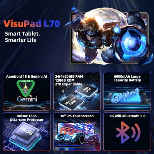 Image of Tablet, 10.1 inch Android Tablet with Octa-core Processor 24GB RAM 128GB ROM 2 TB Expandable, 1280x800 HD IPS Touchscreen, 8H Battery, GPS, Wi-Fi 6, BT 5.4, Dual Camera, Android 15 Tablets