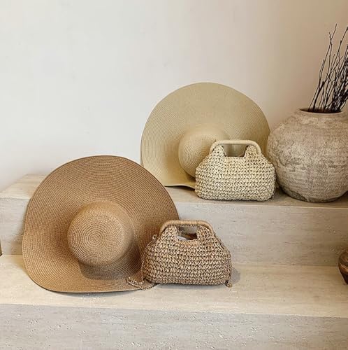 Straw Clutch Purse for Women Crossbody Shoulder Handbag Top Handle Summer Beach Woven Bag Dumpling Pouch4