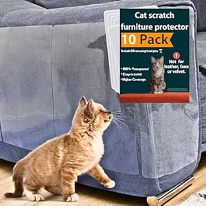 Anti Cat Scratch Furniture Protector, 10-Pack Couch Protector from Cat Claws – Heavy-Duty, Easy-to-Apply Scratching Deterrent and Shield for Sofa Corners, Walls, Doors- with 50 Twist Pins