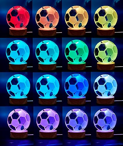Soccer Crystal Ball Lamp,3.15 inch 3D K9 Crystal Ball Night Light with Wooden Base,Soccer Lamp Gift for Soccer Fans,Football Night Light,16 Colors Change with Remote Control (H) - Image 3