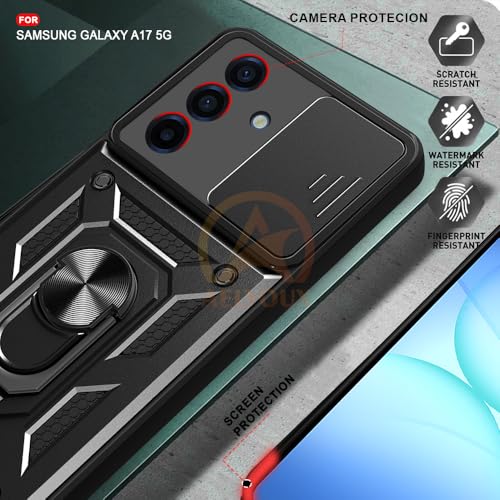 Image of Armor Bumper Back Cover Case for Samsung Galaxy A17 / F17 / M17 Rotating Camera Cover, Ring Holder & Kickstand | Heavy Duty & 360 Degree Protection Back Cover (Black)