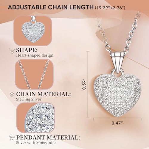Pendant Necklaces for Women 925 Sterling Silver with Moissanite & Genuine Jewelry, Lucky Clover, Butterfly, Pink Crystal Heart Design, 14K White Gold Plated Nacklace, Mom Wife Women's Birthday Gifts2