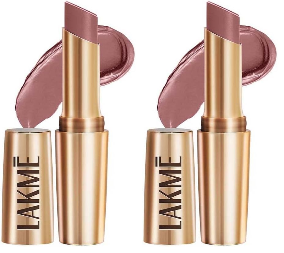 Image of Lakme Powerplay Priming Matte Lipstick, Smooth Matte Finish, Lightweight Lipstick, Smudgeproof, Lasts 16hrs, Hydrates Lips, Dusty Pink, 3.6g (Pack of 2)