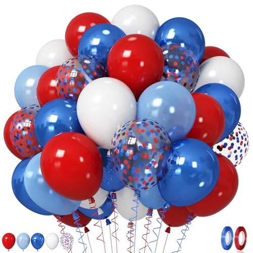 Image of Red White Blue Balloons, Memorial Day Patriotic 250th Anniversary USA Blue Red Latex Helium Balloon for Patriotic 4th of July Independence Day Baseball Birthday Graduation Party Decorations