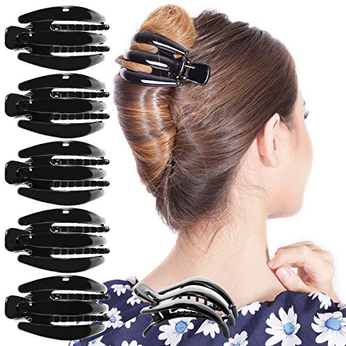 RC ROCHE ORNAMENT 6 Pcs Womens Premium Plastic Curve Claw Jaw Side Slide Curve Clasp Anti Slip Comfy Styling Barrettes Girls Beauty Accessory Hair DÃ©cor Clips Clamps, Medium Black