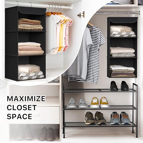 Simple Houseware 3-Shelf Hanging Closet Organizer, Fabric Storage Shelves with 57L Capacity, Black by Simple Houseware - Image 6