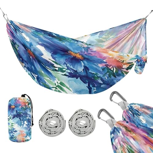 ATTX Watercolor Flower Pattern Camping Hammock - Lightweight & Portable Hammocks, Heavy Duty 330lbs Capacity for Indoor, Hiking, Backpacking, Travel, Backyard, Beach#407