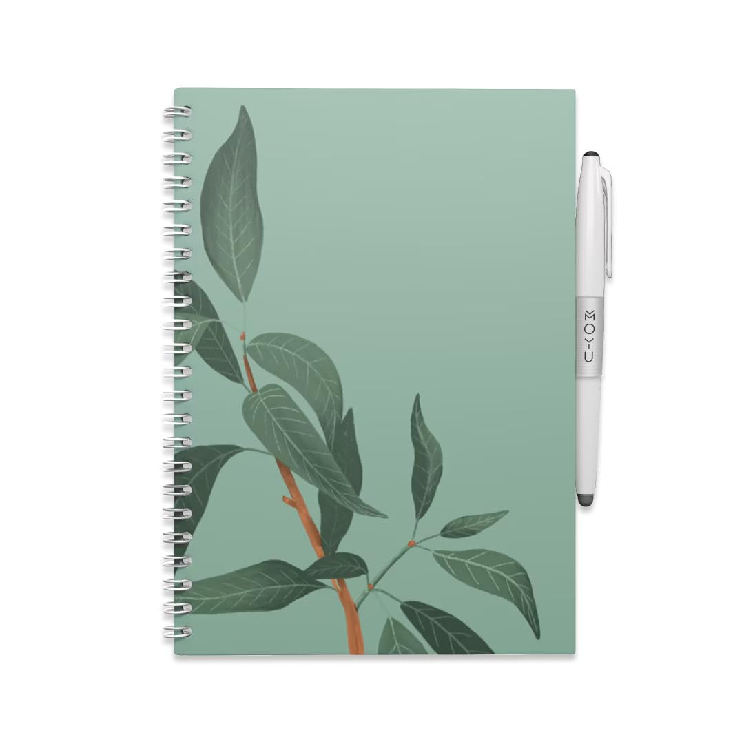 MOYU Erasable Notebook - A5 Stone Paper - Hardcover - Lovely Leaf - Multifunctional Pages - Includes Erasable Pen, Cloth, and Pen Holder