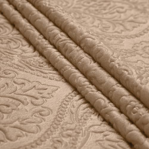 Image of Encasa XO Embossed Velvet Fabric Material by Meter Beige | Sofa Cloth Material | Unstitched Fabric for Making Cushion Cover, Sofa Cover | 175 GSM | 5 Meters, 500x150 cm