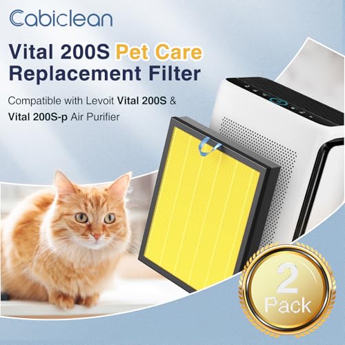 2 Pack Vital 200S Pet Care Replacement Filter for LEVOIT Vital 200S and Vital 200S-P Air Purifier, 3-IN-1 HEPA and High-Efficiency Activated Carbon Filter, Vital 200S-RF-PA (LRF-V201-YUS), Yellow