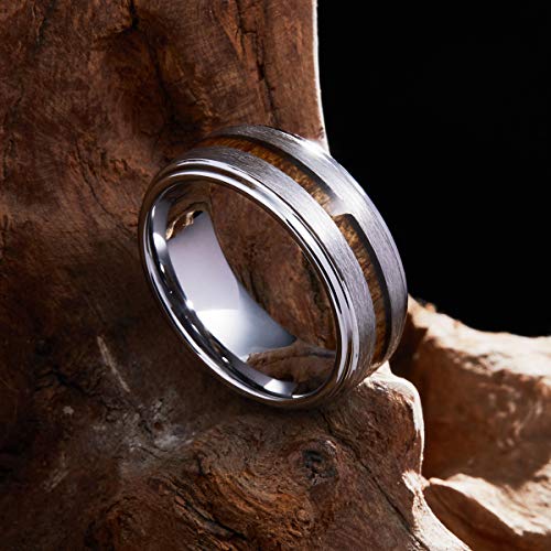Image of King Will Nature Koa Wood Inlay Tungsten Carbide Wedding Ring 8mm Silver /Black /Gold /Green /Rose Gold /Blue Wedding Band for Men High Polished Anniversary Rings Comfort Fit Size 6-15